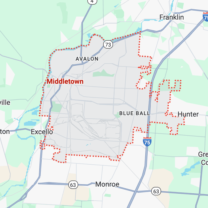 Middletown-OH Map of Middletown, Ohio highlighting areas where we buy houses fast for cash